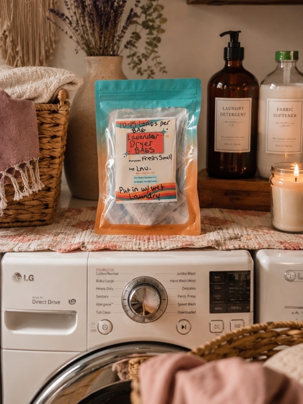 4/$15 Lavender Dryer Bags Teal & Orange Pouch Up To 45 Loads Aromatherapy Home